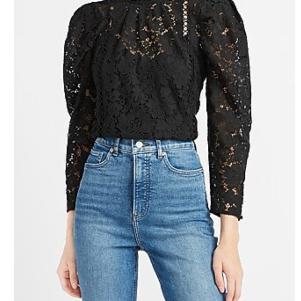 Express Black Lace Ruffled Blouse